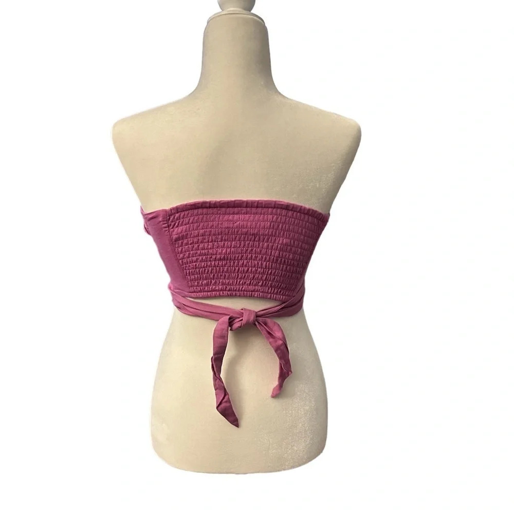 “ANTHROPOLOGIE” PINK RUFFLED TIE-FRONT TUBE TOP PLUS SIZE S - Picture 4 of 6